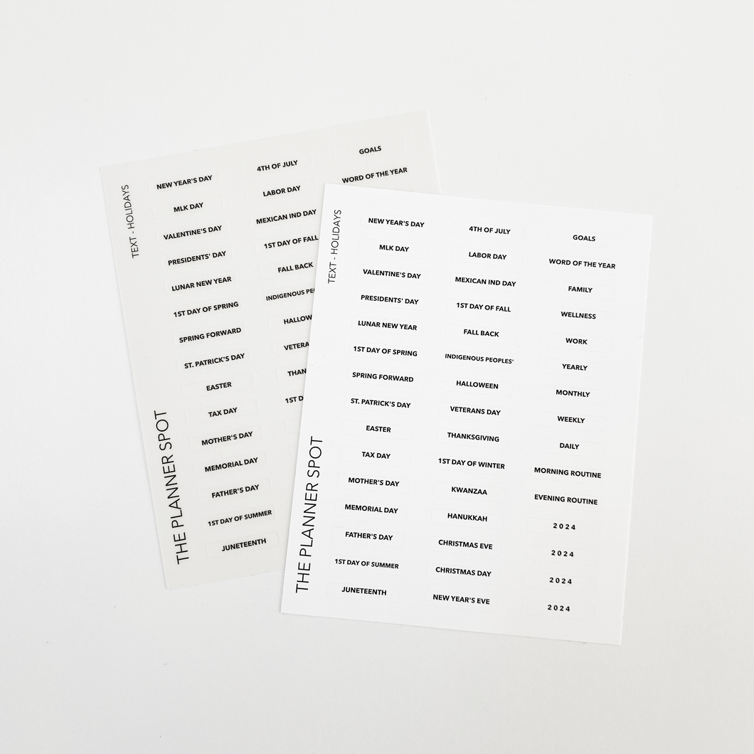 Functional Planner Stickers - Text Labels