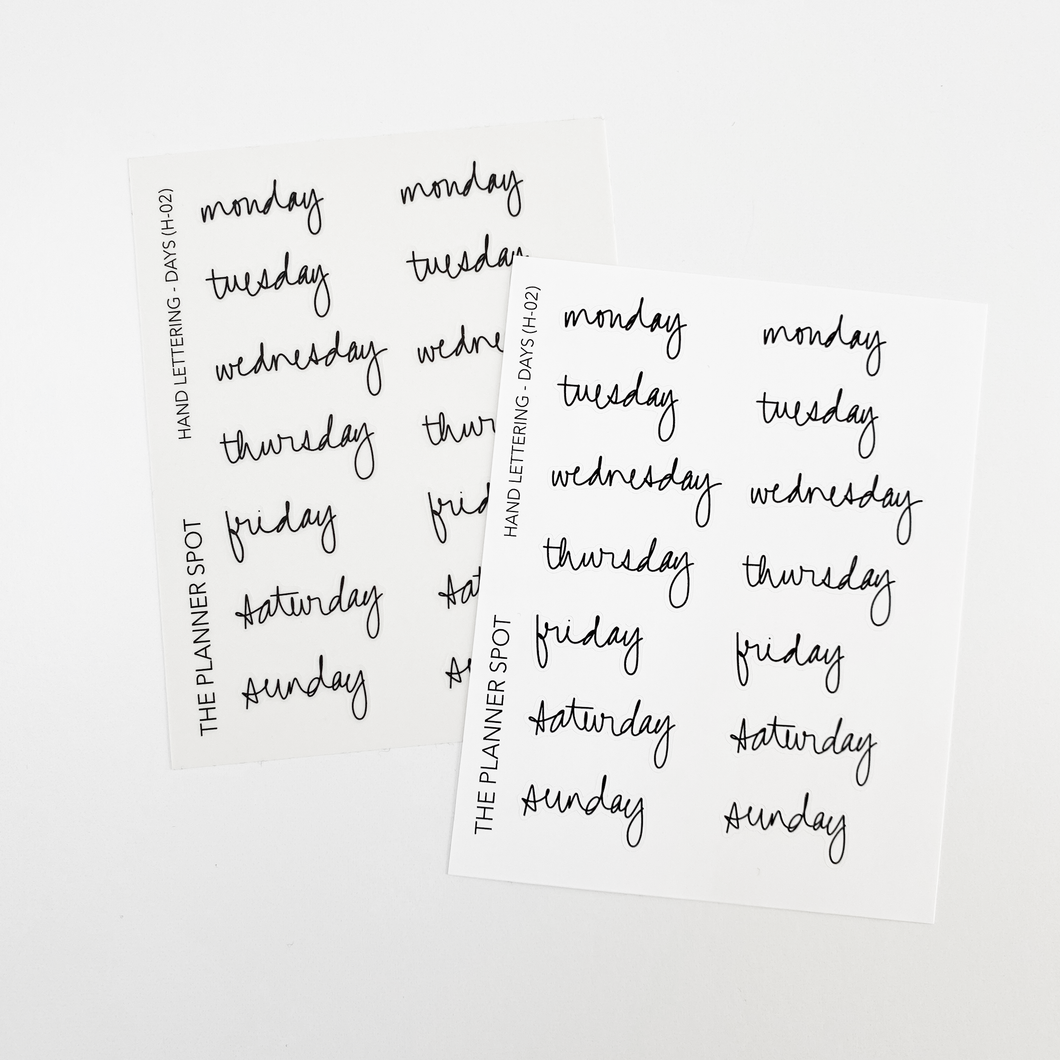 Hand Lettering Planner Stickers - Days