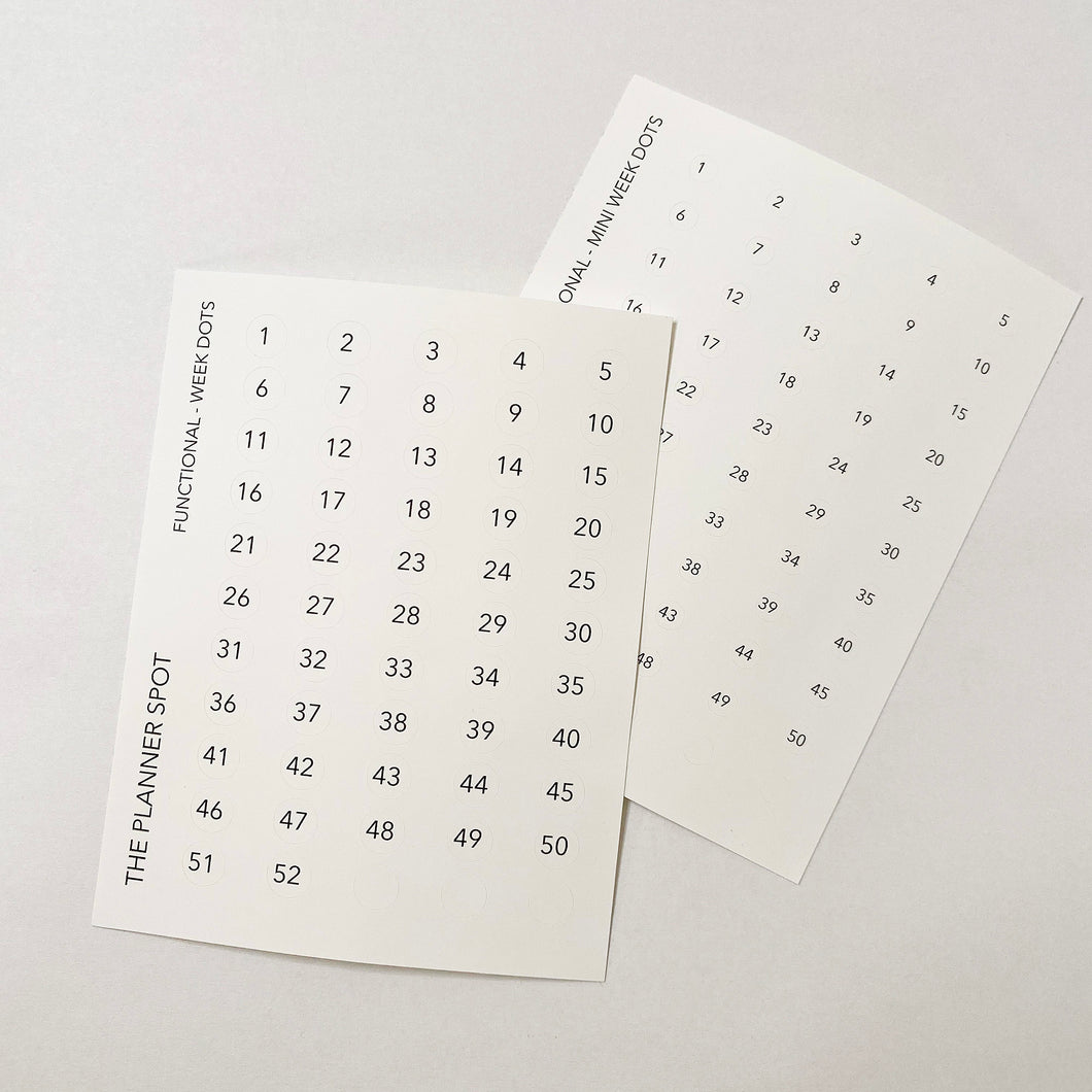 Functional Planner Stickers - Date Dots for 52 Weeks